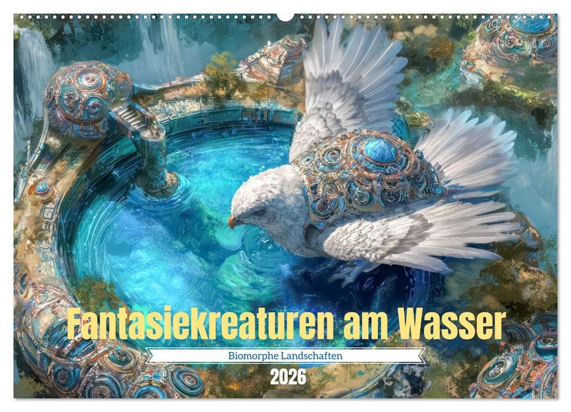 Fantasiekreaturen am Wasser - Biomorphe Landschaften (Wandkalender 2026 DIN A2 quer) CALVENDO Monatskalender