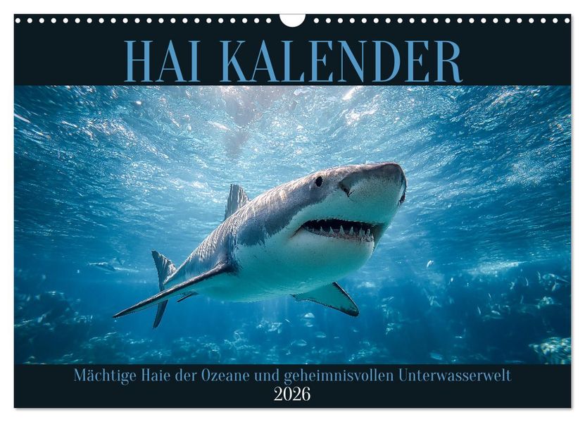 Hai Kalender - Mächtige Haie der Ozeane und geheimnisvollen Unterwasserwelt (Wandkalender 2026 DIN A3 quer) CALVENDO Monatskalender