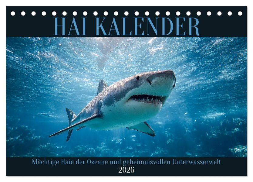 Hai Kalender - Mächtige Haie der Ozeane und geheimnisvollen Unterwasserwelt (Tischkalender 2026 DIN A5 quer) CALVENDO Monatskalender