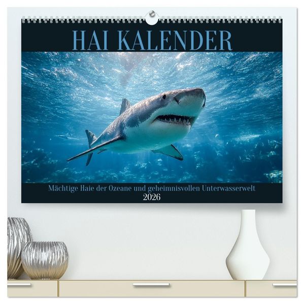 Hai Kalender - Mächtige Haie der Ozeane und geheimnisvollen Unterwasserwelt (hochwertiger Premium Wandkalender 2026 DIN A2 quer) Kunstdruck in Hochglanz