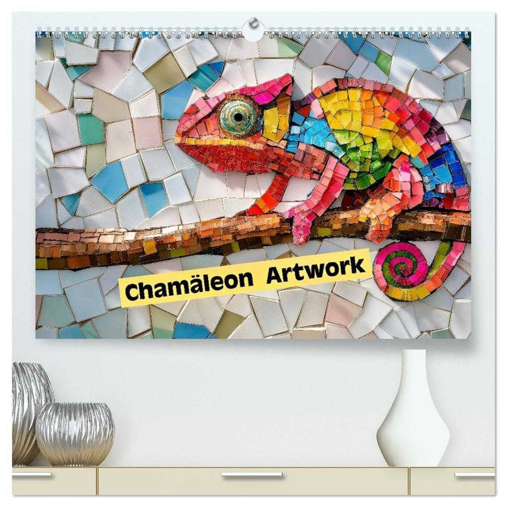 Chamäleon Artwork (hochwertiger Premium Wandkalender 2026 DIN A2 quer) Kunstdruck in Hochglanz