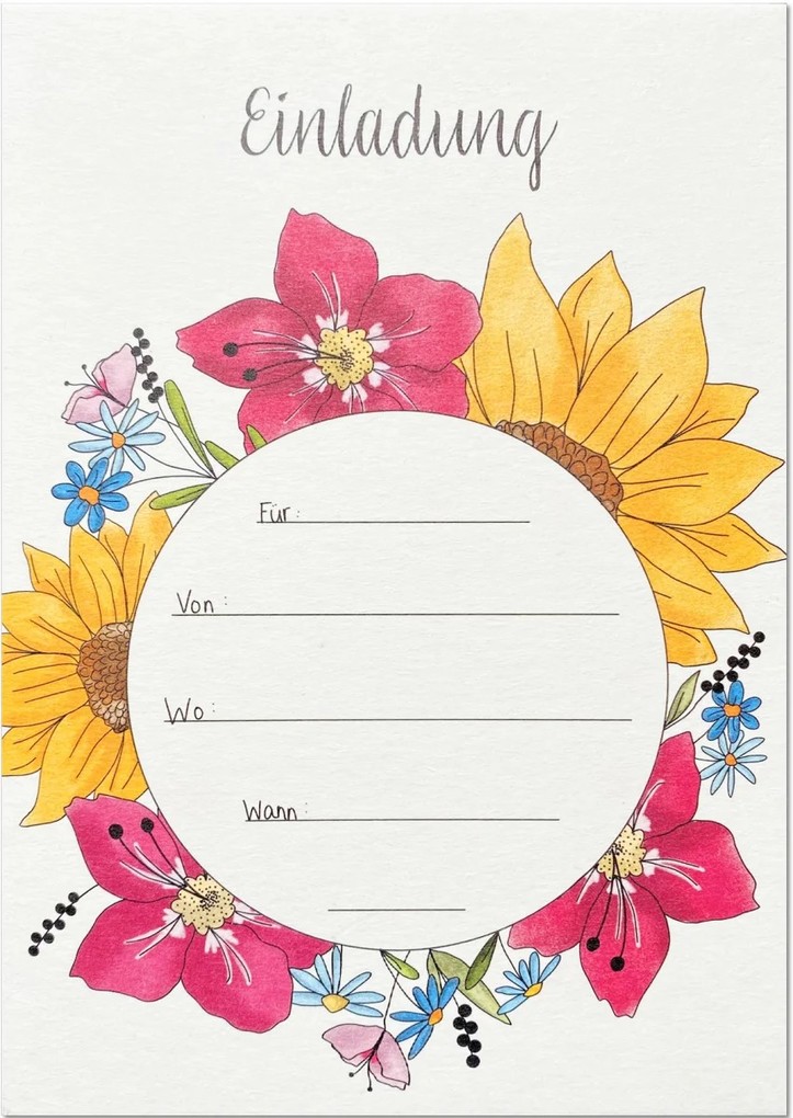 KEITCARDS Einladungskarte Blumen Karte für Einladung Geburtstag Party Jubiläum 1 Stück