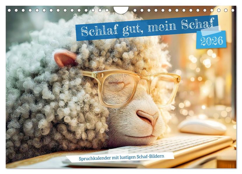 Schlaf gut mein Schaf - Spruchkalender mit lustigen Schaf-Bildern (Wandkalender 2026 DIN A4 quer) CALVENDO Monatskalender