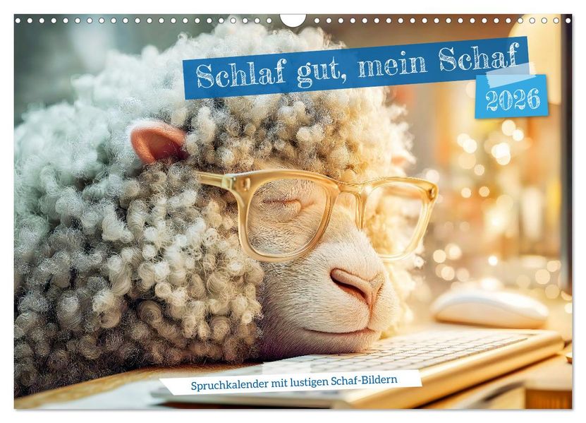 Schlaf gut mein Schaf - Spruchkalender mit lustigen Schaf-Bildern (Wandkalender 2026 DIN A3 quer) CALVENDO Monatskalender