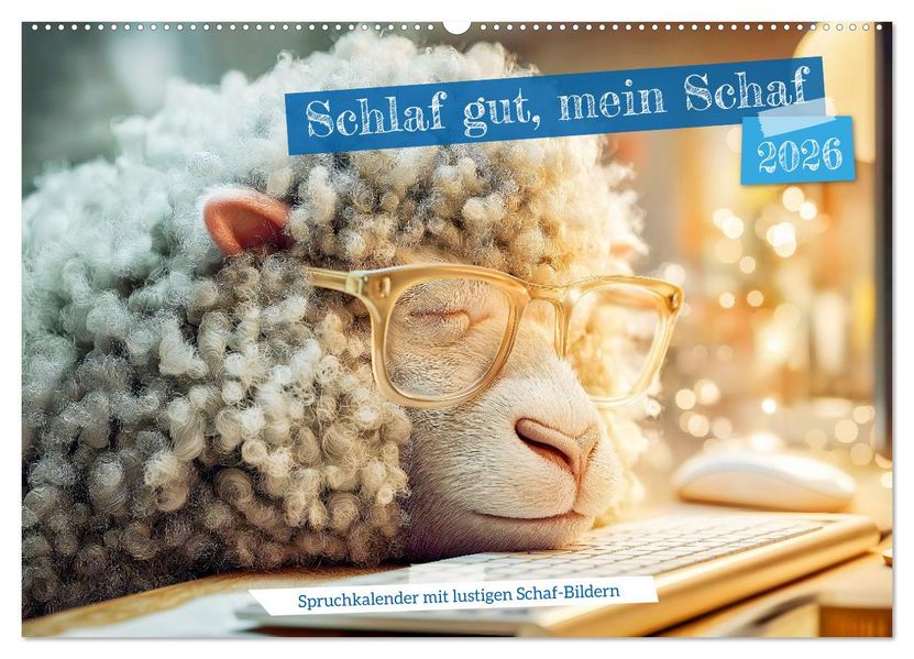 Schlaf gut mein Schaf - Spruchkalender mit lustigen Schaf-Bildern (Wandkalender 2026 DIN A2 quer) CALVENDO Monatskalender