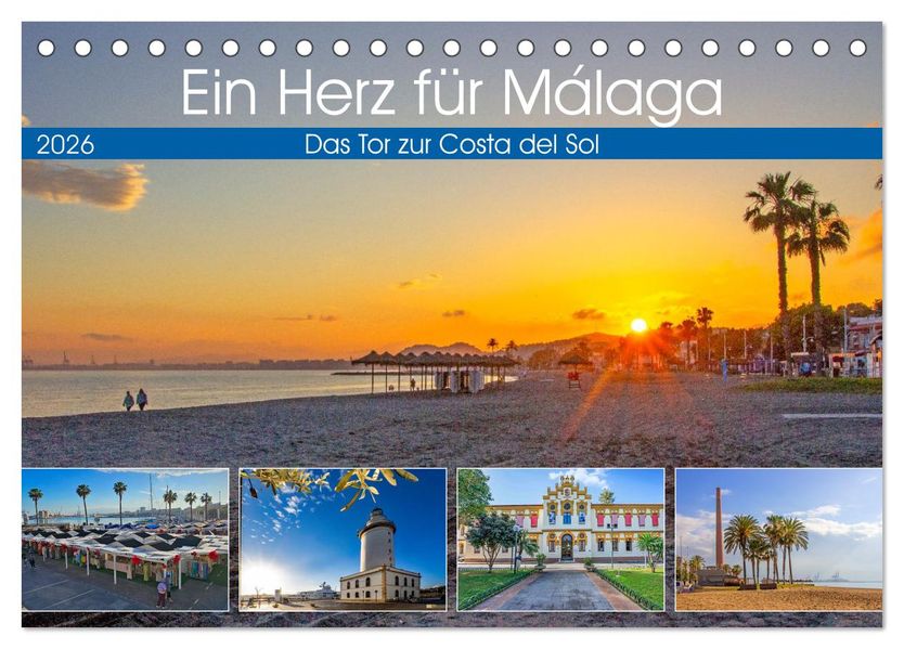 Ein Herz für Málaga (Tischkalender 2026 DIN A5 quer) CALVENDO Monatskalender