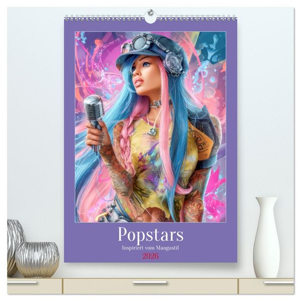 Popstars - Inspiriert vom Mangastil (hochwertiger Premium Wandkalender 2026 DIN A2 hoch) Kunstdruck in Hochglanz