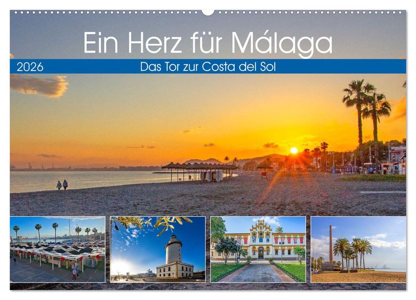 Ein Herz für Málaga (Wandkalender 2026 DIN A2 quer) CALVENDO Monatskalender