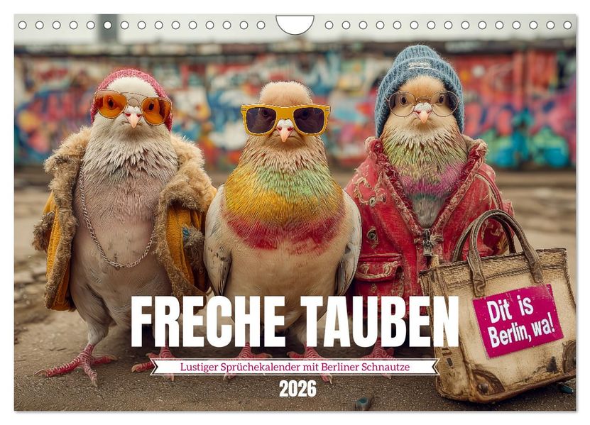 Freche Tauben - Lustiger Sprüchekalender mit Berliner Schnautze (Wandkalender 2026 DIN A4 quer) CALVENDO Monatskalender