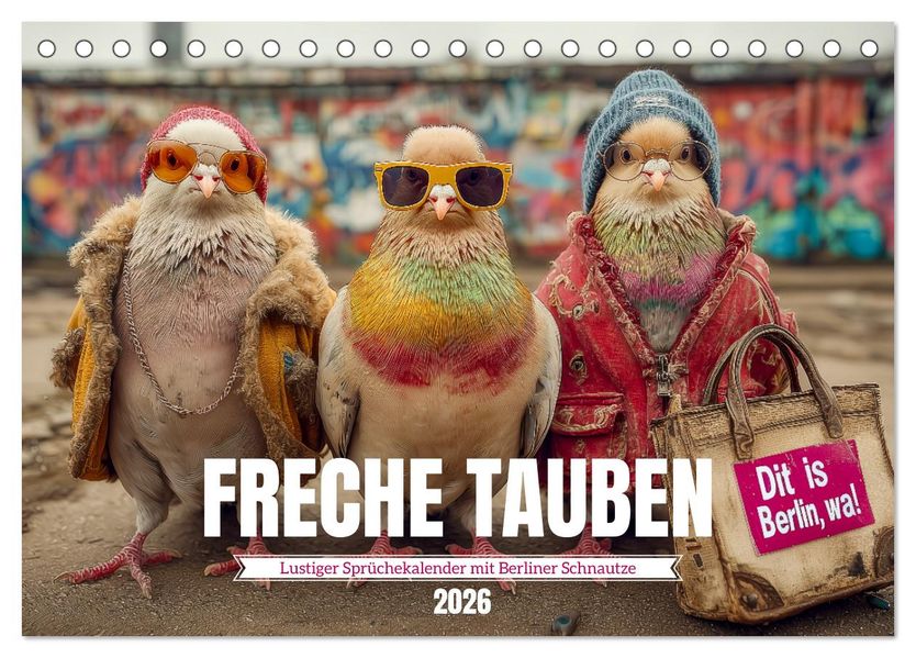 Freche Tauben - Lustiger Sprüchekalender mit Berliner Schnautze (Tischkalender 2026 DIN A5 quer) CALVENDO Monatskalender