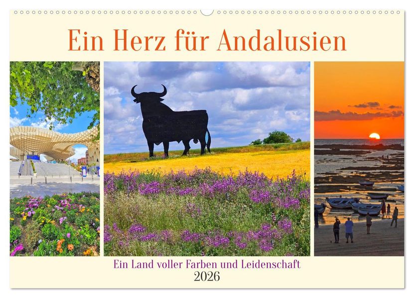 Ein Herz für Andalusien (Wandkalender 2026 DIN A2 quer) CALVENDO Monatskalender