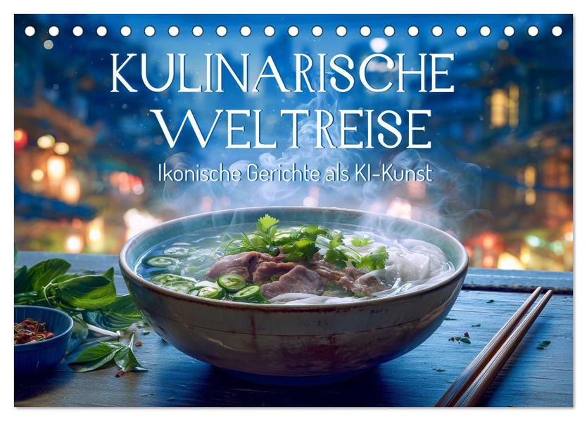 Kulinarische Weltreise. Ikonische Gerichte als KI-Kunst (Tischkalender 2026 DIN A5 quer) CALVENDO Monatskalender