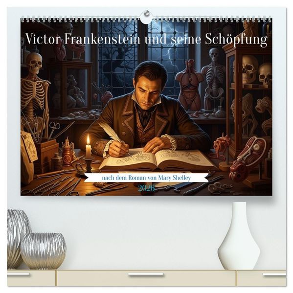 Victor Frankenstein und seine Schöpfung (hochwertiger Premium Wandkalender 2026 DIN A2 quer) Kunstdruck in Hochglanz