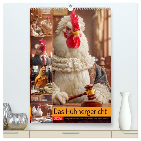Das Hühnergericht - Lustiger Kalender für Anwälte Richter und Jurastudenten (hochwertiger Premium Wandkalender 2026 DIN A2 hoch) Kunstdruck in Hochglanz