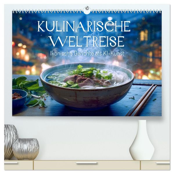 Kulinarische Weltreise. Ikonische Gerichte als KI-Kunst (hochwertiger Premium Wandkalender 2026 DIN A2 quer) Kunstdruck in Hochglanz