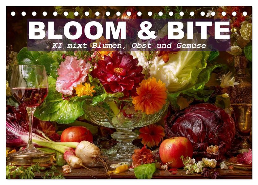 Bloom und Bite. KI mixt Blumen Obst und Gemüse (Tischkalender 2026 DIN A5 quer) CALVENDO Monatskalender