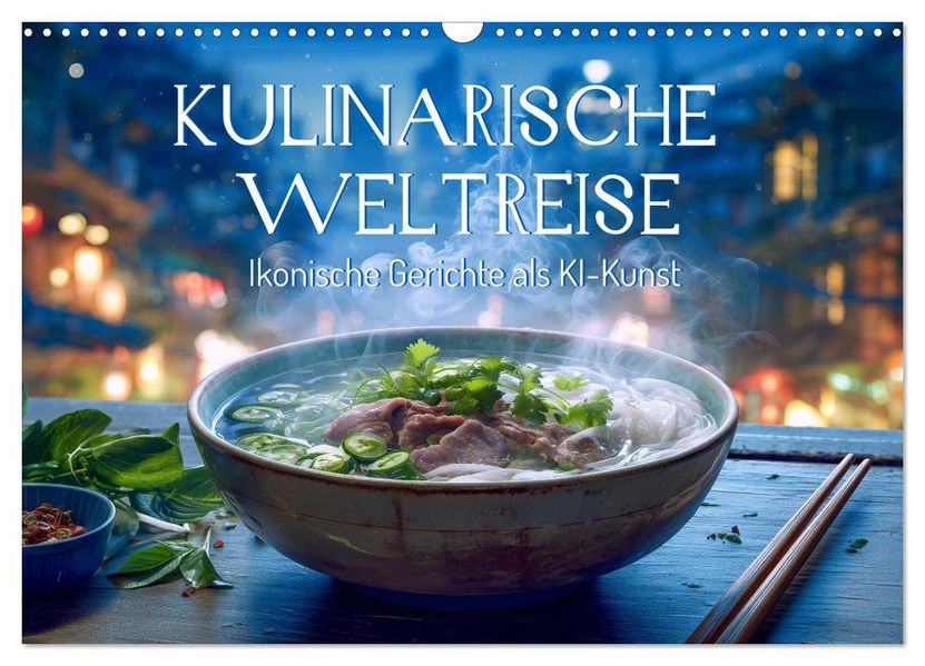 Kulinarische Weltreise. Ikonische Gerichte als KI-Kunst (Wandkalender 2026 DIN A3 quer) CALVENDO Monatskalender