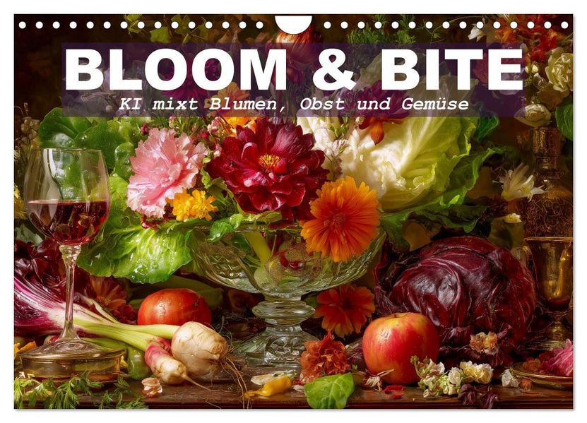 Bloom und Bite. KI mixt Blumen Obst und Gemüse (Wandkalender 2026 DIN A4 quer) CALVENDO Monatskalender