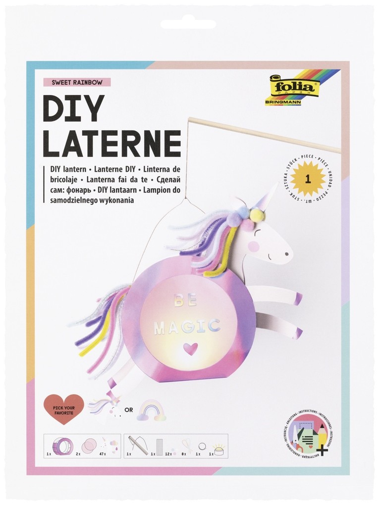FOLIA Bastelartikel Laternen-Bastelsets SWEET RAINBOW inkl. 1 LED-Licht und Batterien