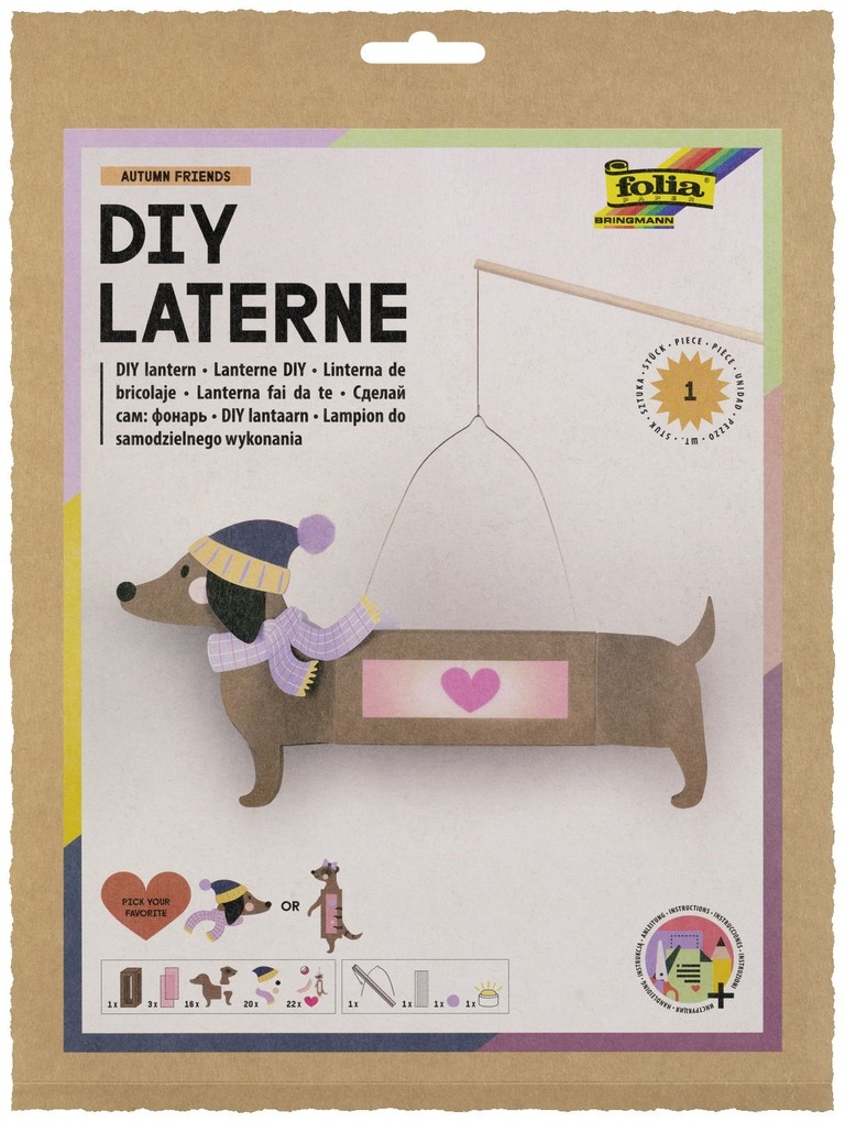 FOLIA Bastelartikel Laternen-Bastelsets AUTUMN FRIENDS inkl. 1 LED-Licht und Batterien