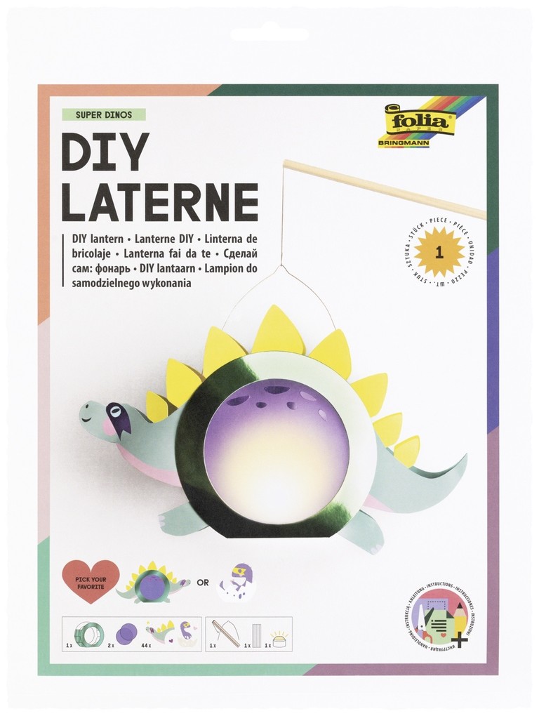 FOLIA Bastelartikel Laternen-Bastelsets SUPER DINOS inkl. 1 LED-Licht und Batterien