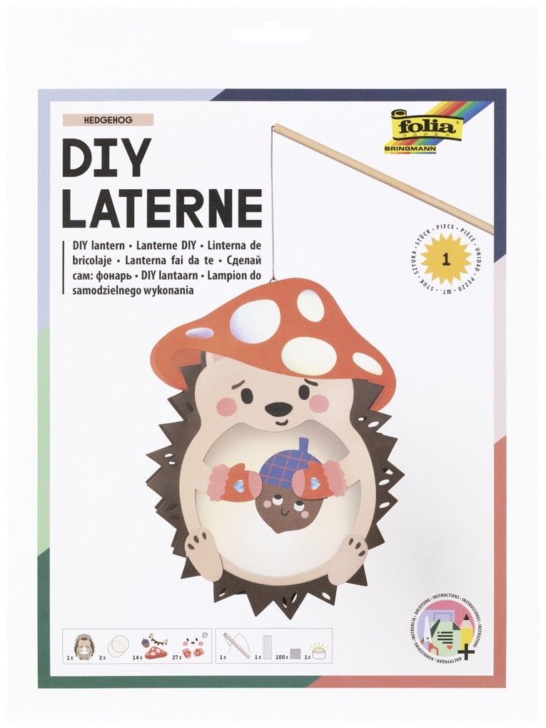 FOLIA Bastelartikel DIY Laterne Igel (Hedgehog) inkl. 1 LED-Licht und Batterien