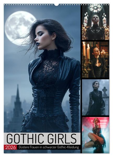 Gothic Girls - düstere Frauen in schwarzer Gothic-Kleidung (Wandkalender 2026 DIN A2 hoch) CALVENDO Monatskalender