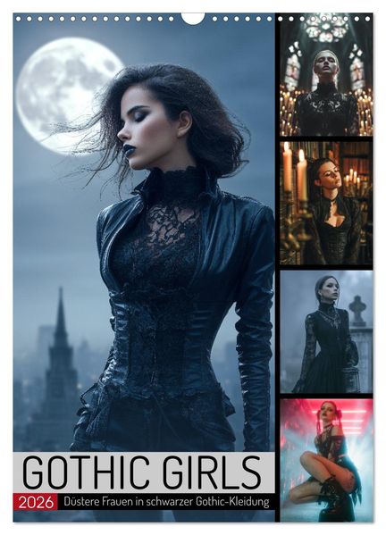 Gothic Girls - düstere Frauen in schwarzer Gothic-Kleidung (Wandkalender 2026 DIN A3 hoch) CALVENDO Monatskalender