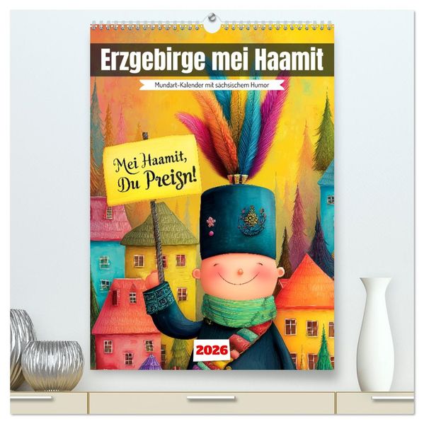 Erzgebirge mei Haamit - Mundart-Kalender mit sächsischem Humor (hochwertiger Premium Wandkalender 2026 DIN A2 hoch) Kunstdruck in Hochglanz