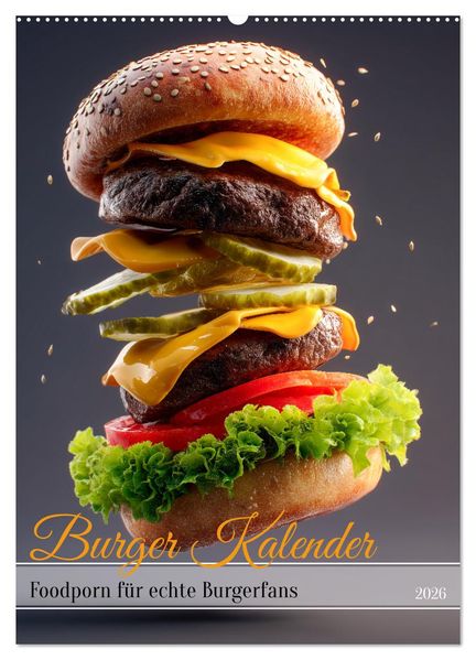Burger Kalender - Foodporn für echte Burgerfans (Wandkalender 2026 DIN A2 hoch) CALVENDO Monatskalender
