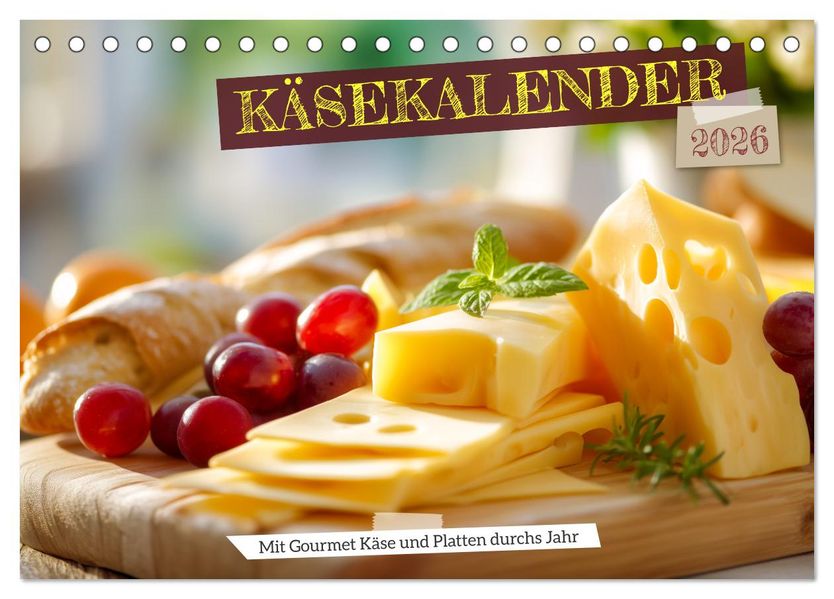Käsekalender - mit Gourmet Käse und Platten durchs Jahr (Tischkalender 2026 DIN A5 quer) CALVENDO Monatskalender