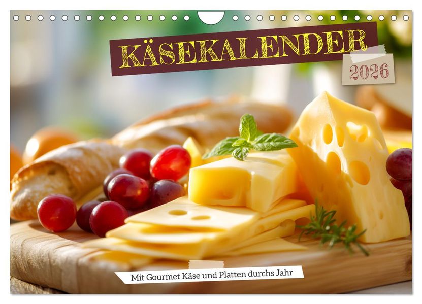 Käsekalender - mit Gourmet Käse und Platten durchs Jahr (Wandkalender 2026 DIN A4 quer) CALVENDO Monatskalender