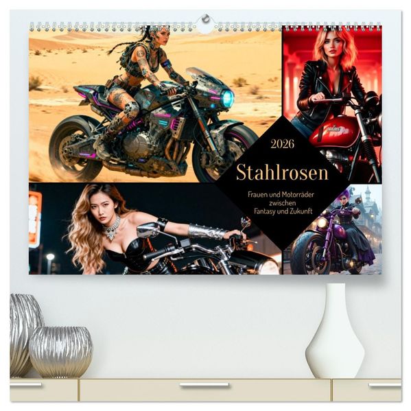Stahlrosen (hochwertiger Premium Wandkalender 2026 DIN A2 quer) Kunstdruck in Hochglanz
