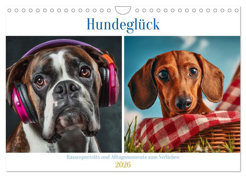 Hundeglück (Wandkalender 2026 DIN A4 quer) CALVENDO Monatskalender