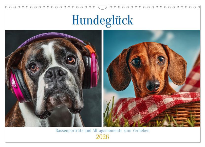 Hundeglück (Wandkalender 2026 DIN A3 quer) CALVENDO Monatskalender