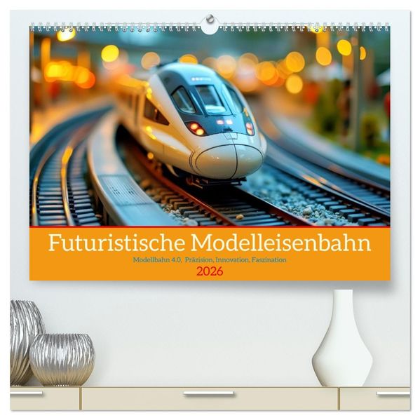 Futuristische Modelleisenbahn (hochwertiger Premium Wandkalender 2026 DIN A2 quer) Kunstdruck in Hochglanz