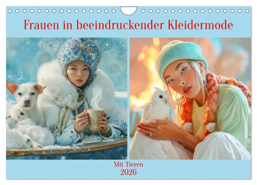 Frauen in beeindruckender Kleidermode - Mit Tieren (Wandkalender 2026 DIN A4 quer) CALVENDO Monatskalender