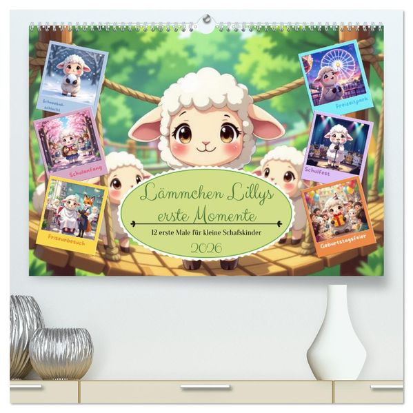Lämmchen Lillys erste Momente (hochwertiger Premium Wandkalender 2026 DIN A2 quer) Kunstdruck in Hochglanz