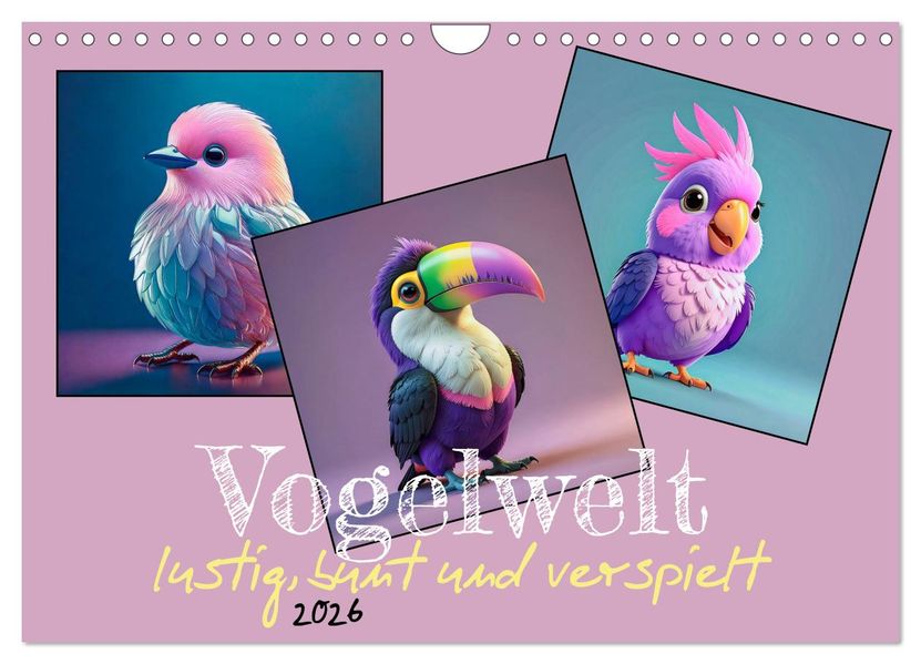Vogelwelt lustig bunt und verspielt (Wandkalender 2026 DIN A4 quer) CALVENDO Monatskalender