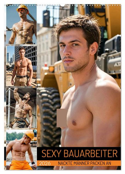 SEXY BAUARBEITER - Nackte Männer packen an (Wandkalender 2026 DIN A2 hoch) CALVENDO Monatskalender