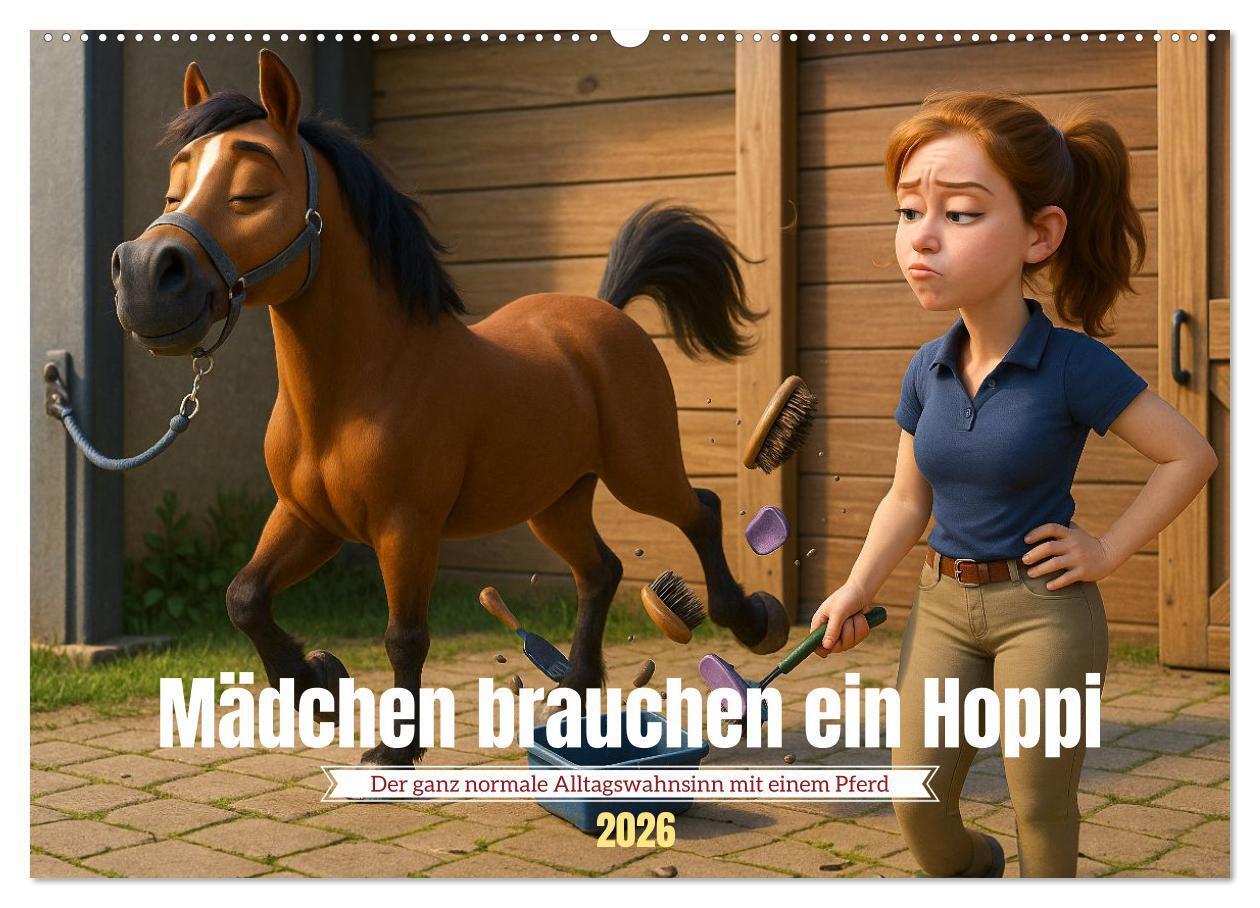 Mädchen brauchen ein Hoppi (Wandkalender 2026 DIN A2 quer) CALVENDO Monatskalender