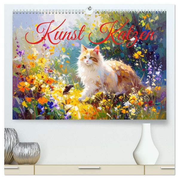 Kunst Katzen (hochwertiger Premium Wandkalender 2026 DIN A2 quer) Kunstdruck in Hochglanz