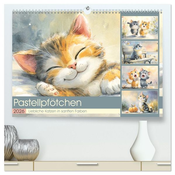 Pastellpfötchen. Liebliche Katzen in sanften Farben (hochwertiger Premium Wandkalender 2026 DIN A2 quer) Kunstdruck in Hochglanz