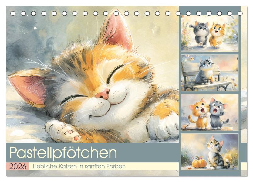 Pastellpfötchen. Liebliche Katzen in sanften Farben (Tischkalender 2026 DIN A5 quer) CALVENDO Monatskalender