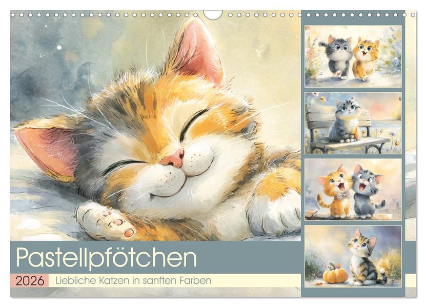 Pastellpfötchen. Liebliche Katzen in sanften Farben (Wandkalender 2026 DIN A3 quer) CALVENDO Monatskalender