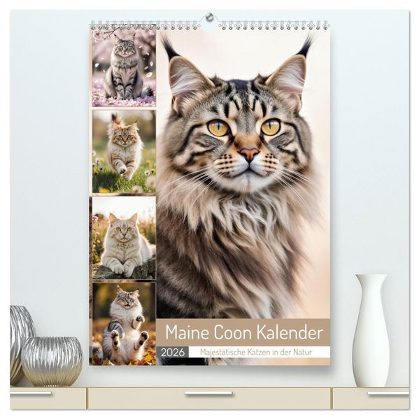 Maine Coon Kalender - Majestätische Katzen in der Natur (hochwertiger Premium Wandkalender 2026 DIN A2 hoch) Kunstdruck in Hochglanz