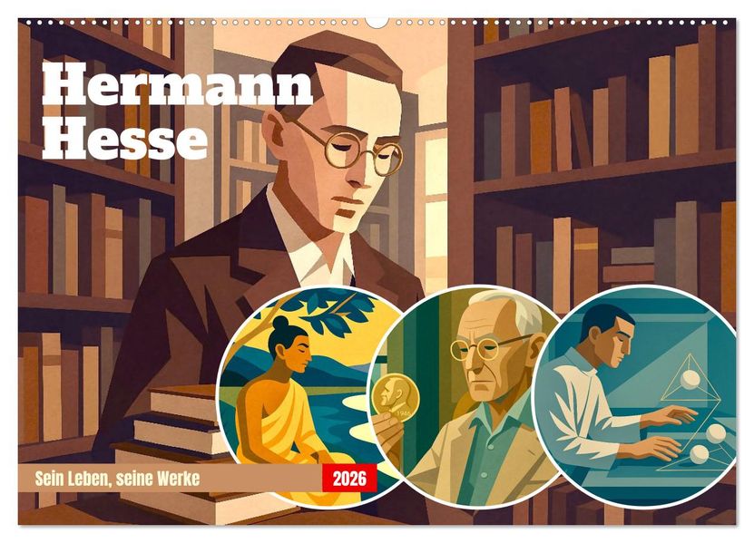 Hermann Hesse. Sein Leben seine Werke (Wandkalender 2026 DIN A2 quer) CALVENDO Monatskalender