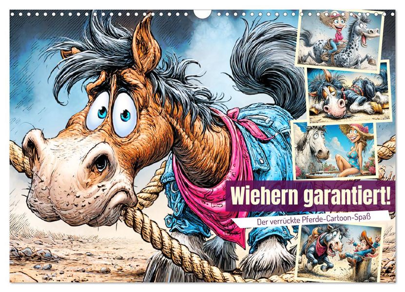 Wiehern garantiert. Der verrückte Pferde-Cartoon-Spaß (Wandkalender 2026 DIN A3 quer) CALVENDO Monatskalender