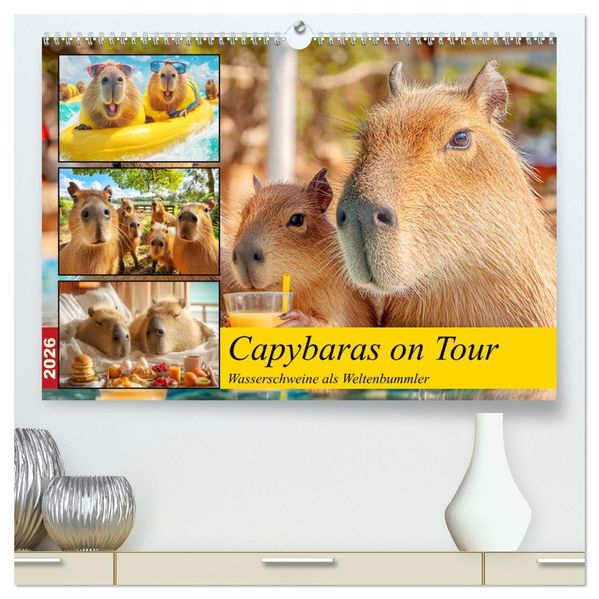 Capybaras on Tour. Wasserschweine als Weltenbummler (hochwertiger Premium Wandkalender 2026 DIN A2 quer) Kunstdruck in Hochglanz