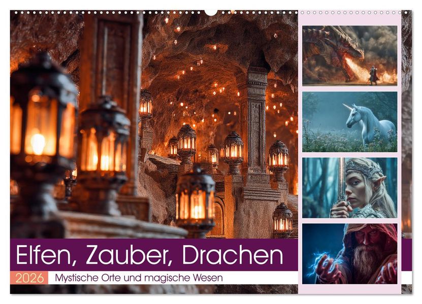 Elfen Zauber Drachen (Wandkalender 2026 DIN A2 quer) CALVENDO Monatskalender